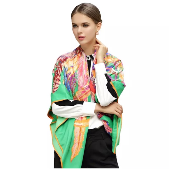 ‼️SALE‼️ NWT 100% PURE SILK PRINT SQUARE SCARF BIG STOLEN SHAWL - Picture 4 of 12